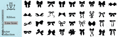 Foto Ribbon bow icon set, vector coquettish cute knot, romantic love doodle vintage accessory collection