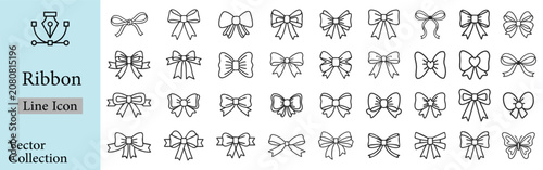 Fotografi Ribbon bow icon set, vector coquettish cute knot, romantic love doodle vintage accessory collection