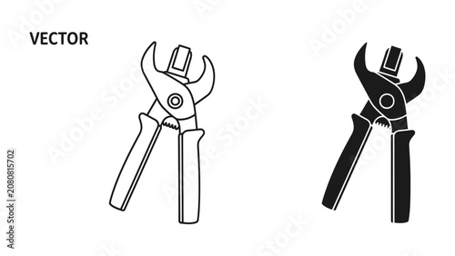 Obraz na płótnie Plier Tool Vectors: A pair of versatile plier tools presented in both line art and silhouette form, ideal for design and illustration projects