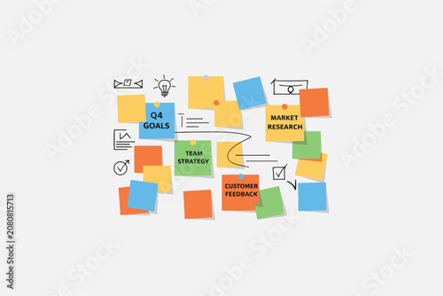 Colorful Sticky Notes with Business Strategy Planning and Icons