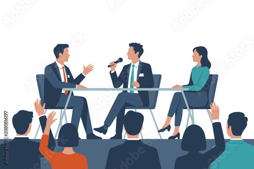 Panel Discussion with Audience Q&A on White Background Vector Illustration