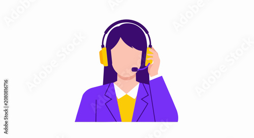 Professional Customer Support Female Agent with Headset Flat Vector Illustration for Help Desk, Call Center, and Online Assistant Services