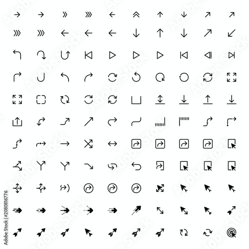 Arrow Symbol Collection for Web & App Interface – Monoline Black Stroke Vector Icons