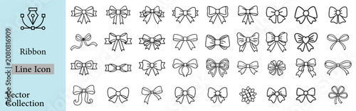 Bild auf Leinwand Ribbon bow icon set, vector coquettish cute knot, romantic love doodle vintage accessory collection