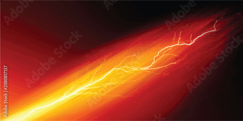 Fényképezés Glowing yellow and red electrical lightning discharge on dark background with li