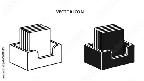 Photography Stack of Paper Icons: Two isometric vector icons depict a stack of papers or documents held neatly within a holder