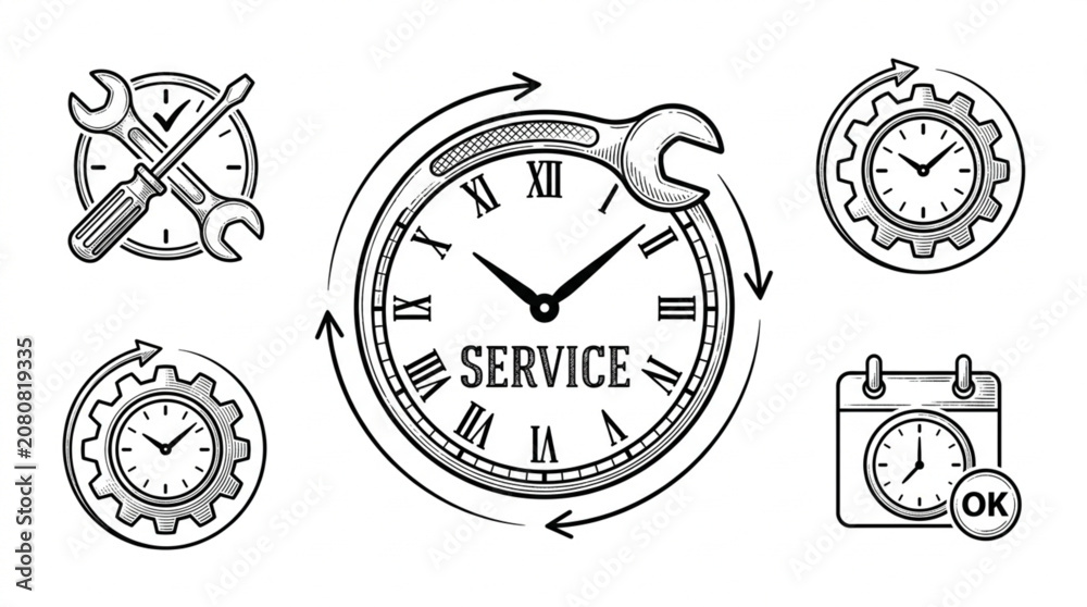 Fototapeta premium Clock Service Schedule Repair Symbol.