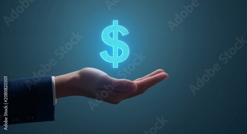 Hand presenting holographic investment startup funding symbol representing investment startup funding in � Financial Planning and Investment Strategy Concept for Business Growth