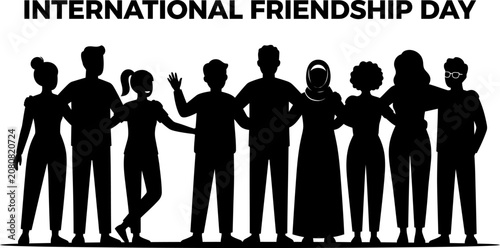 International friendship day silhouette graphic with diverse group of friends