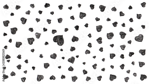 Hand-Drawn Black Sketchy Heart Pattern isolated on Transparent Background
