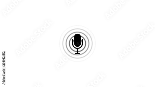 Black color radio wave and voice recording podcast mic microphone button icon animation. Audio microphone icon animation on white background