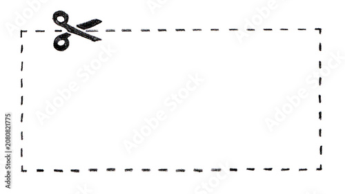 Hand-Drawn Charcoal Texture Coupon Frame with Scissors isolated on Transparent Background
