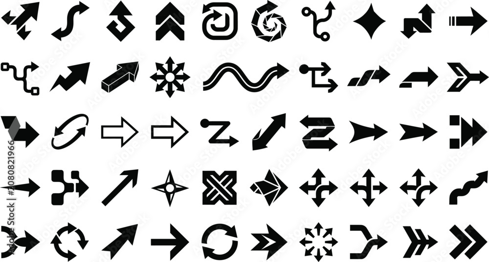 Fototapeta premium Collection of Creative Black Arrow Symbols and Directional Navigation Vector Icons