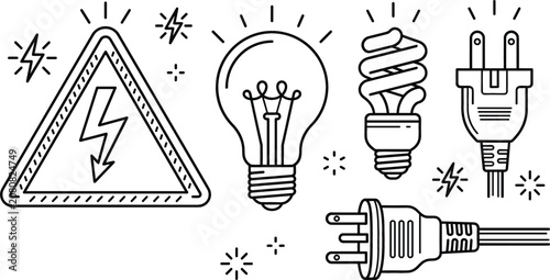 Fotografía Electricity and power line icon vector set featuring warning sign incandescent l