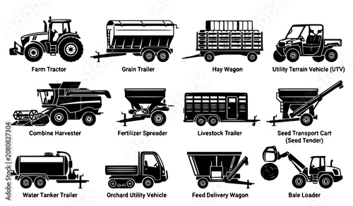 Photos Agricultural Machinery and Farm Equipment Icon Set Featuring Tractor Combine Har