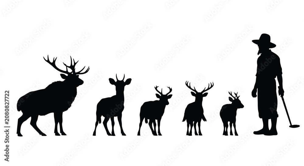 Naklejka premium Deer and shepherd silhouette series against a white background silhouette