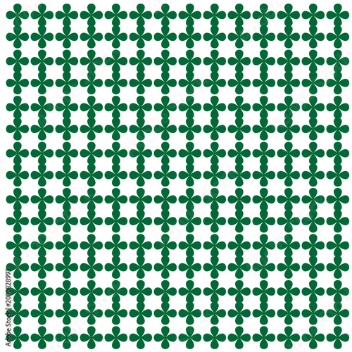 Green Geometric Seamless Pattern With Decorative Floral Repeat On White Background