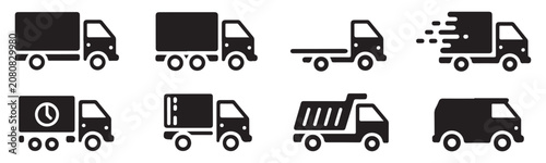 Quadro su tela Assorted delivery truck and transport vehicle icon set for logistics and shipping business applications