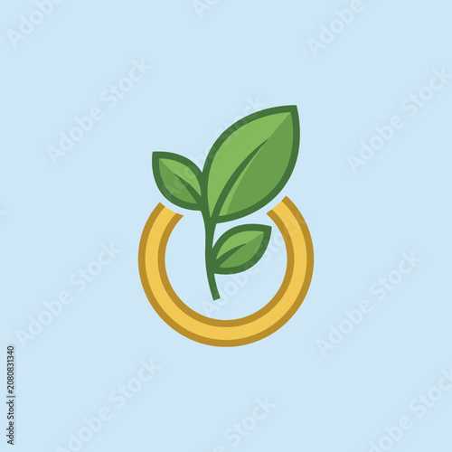 A simple graphic icon showing a green plant inside a gold ring