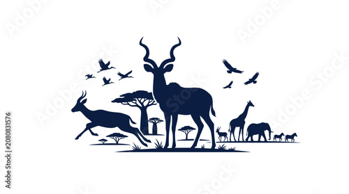 Canvas Print African Savanna Wildlife Silhouette Illustration