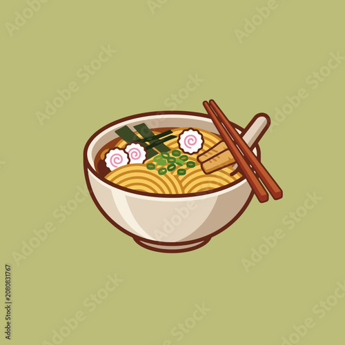 Minimalist vector illustration of a delicious bowl of ramen