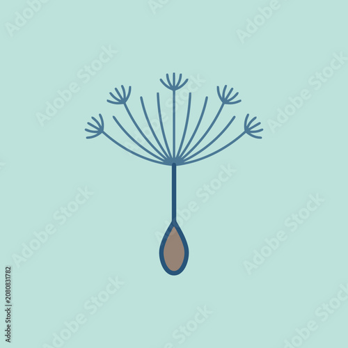 A simple illustration of a single dandelion seed on light blue