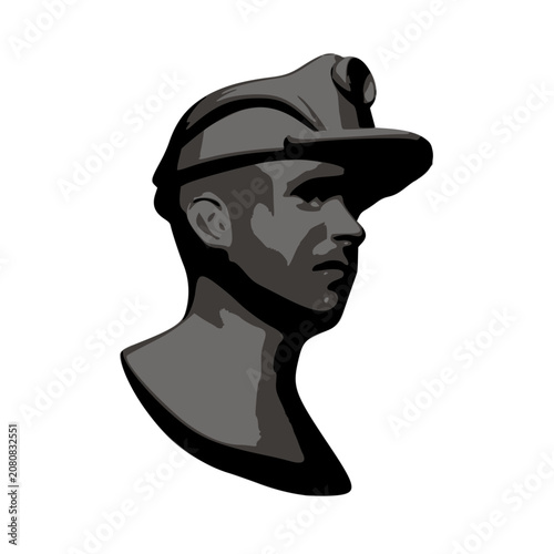 Miner worker portrait vector illustration wearing safety helmet isolated on white background. Suitable for industry, mining, construction, and labor themed designs.