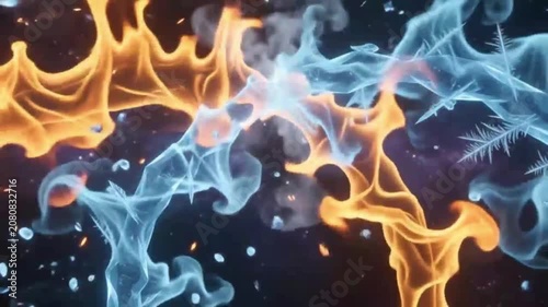 Abstract Fire and Ice Elements Colliding in Cosmic Space Loop