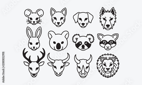 Animal ears mask set, beasts head masks, wild and domestic animals head for party masquerade, mouse, cat, dog, wolf, hare, koala, raccoon, deer, bull, rhinoceros, lion