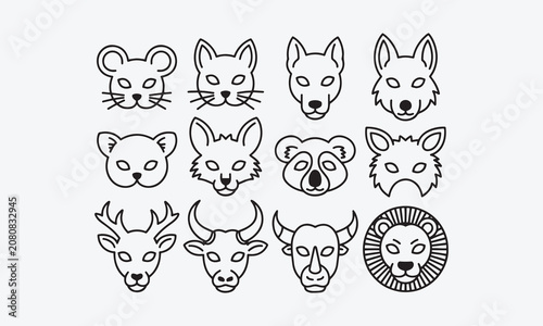 Animal ears mask set, beasts head masks, wild and domestic animals head for party masquerade, mouse, cat, dog, wolf, hare, koala, raccoon, deer, bull, rhinoceros, lion