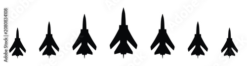 Photos Fighter Jet Silhouette Icon Set Vector Illustration, Military Aircraft Top View