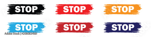 Fotografie Stop Brush Stroke Banner Set – Colorful Stop Text Paint Brush Labels Collection