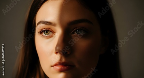 Close up portrait of a woman with intense eye makeup.