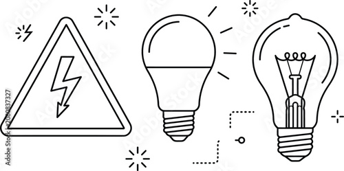 Obraz na plátně Electricity and lighting line icon vector set featuring high voltage warning sig