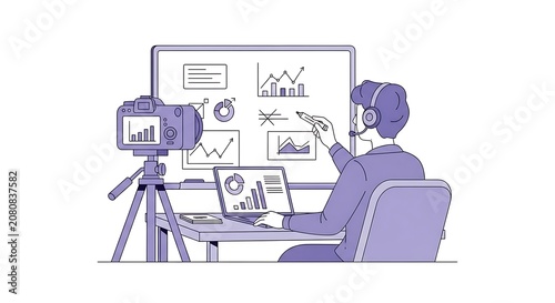 Businessman using laptop and smartphone at desk.