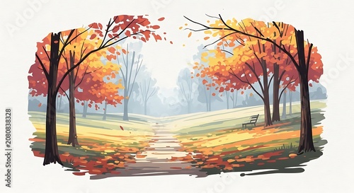 Autumn forest landscape with vibrant fall foliage.