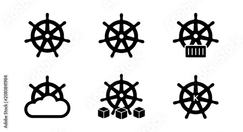Tableau sur toile Kubernetes Helm Icons, cloud computing and container orchestration vector set, m