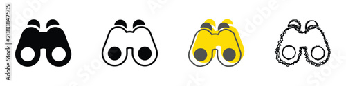 A set of four distinct binocular icons, showcasing variations in design and color for diverse applications