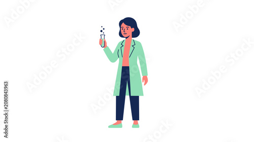 Female Scientist Holding Test Tube Vector Illustration