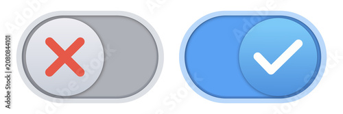 Obraz na płótnie User interface toggle switches with x and check mark status icons isolated as PN