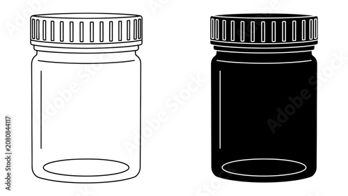 Empty Jars: Two contrasting glass jars, one outlined in white and the other solid black, stand side by side, representing a stark duality.