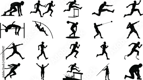 Foto Athletics and Track Field Icon Collection with Running, Jumping, and Throwing Sp