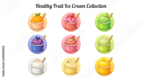 Colorful fruit ice cream collection with various flavors