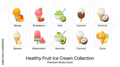 Healthy fruit ice cream collection with various flavors