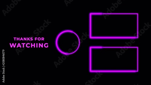 Purple Neon Glowing YouTube End Screen Animation with Transparent Background, Thanks for Watching