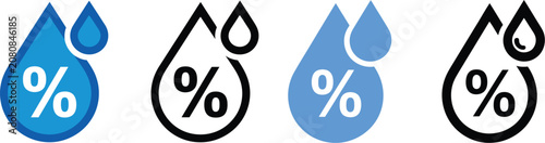 Foto Water level icons, drop symbols representing liquid measurement, hydration status, beverage levels, fluid monitoring, wellness tracking and digital interfaces