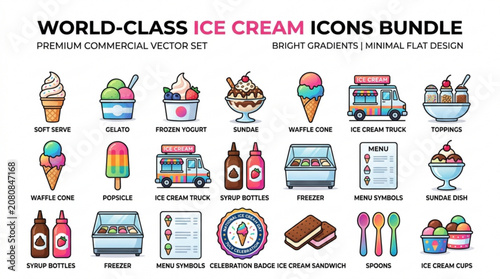 Ice cream icons bundle with various treats