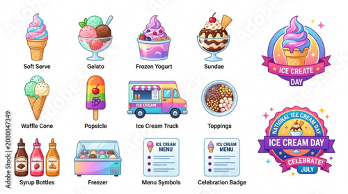 Colorful ice cream icons bundle for celebration