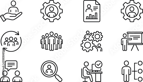 Cuadro en lienzo Human Resources and Corporate Team Management Thin Line Icon Set Featuring Recru