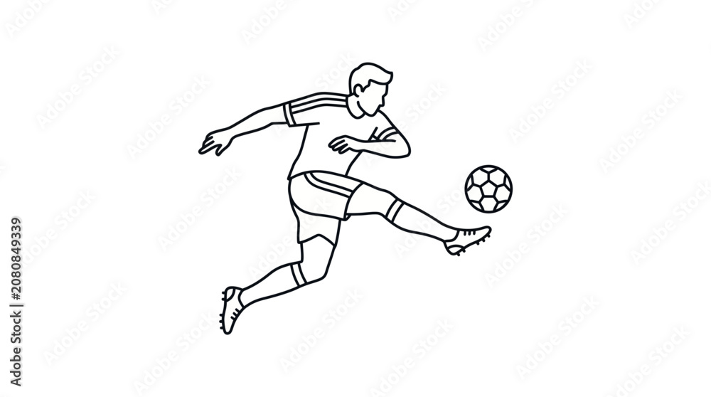 Fototapeta premium Soccer Player Kicking Ball Outline Vector
